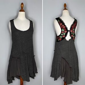 Free People Rare Grey Asymmetric Tunic Tank Velvet Embroidered Size Small